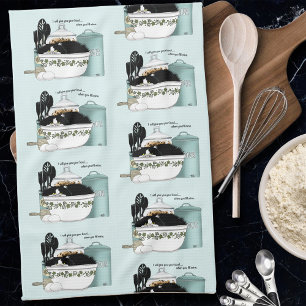 Pastry Chef Cat Blue Tea Towel