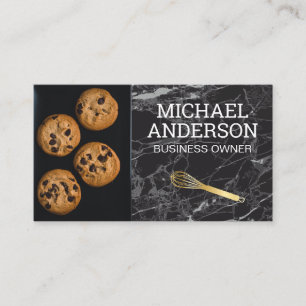 Pastry Chef Cookies Whisk Black Marble Business Card