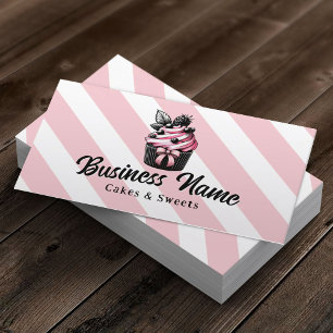 Pastry Chef Cute Cupcakes Pink Stripes Bakery Business Card