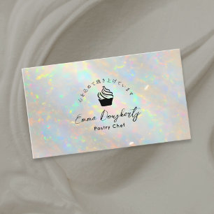 Pastry Chef Holographic White Opal Cupcake Business Card