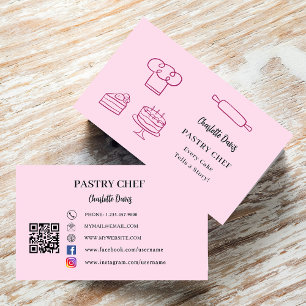 Pastry chef kitchen utensils slogan QR code pink Business Card
