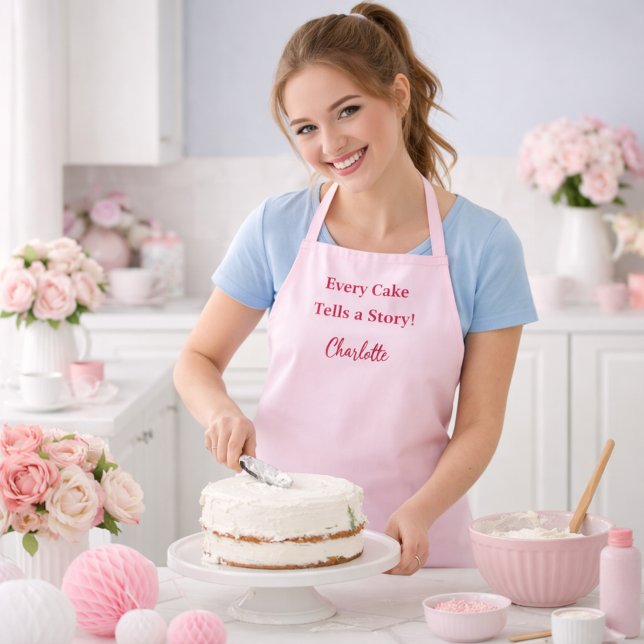 Pastry chef pink script slogan apron (Creator Uploaded)