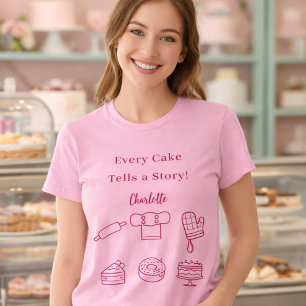 Pastry chef pink script slogan kitchen utensils T-Shirt