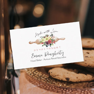Pastry Chef Red Floral Rolling Pin Baking Utensil Business Card
