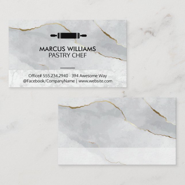Pastry Chef | Rolling Pin | Marble Business Card (Front/Back)