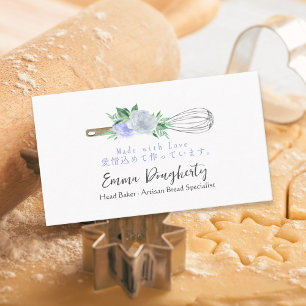 Pastry Chef Whisk Baking Utensil Purple Floral Business Card