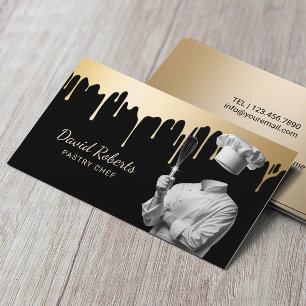 Pastry Chef & Whisk Modern Gold Drips Cake Bakery Business Card