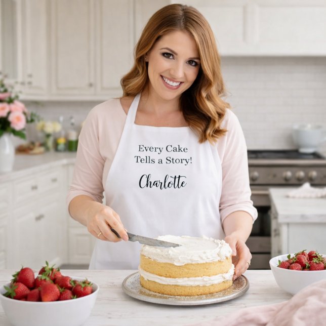 Pastry chef white black script slogan apron (Creator Uploaded)