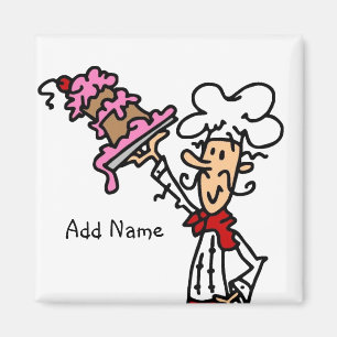 Pastry Chef With Cake Baking Customised Add Name Magnet
