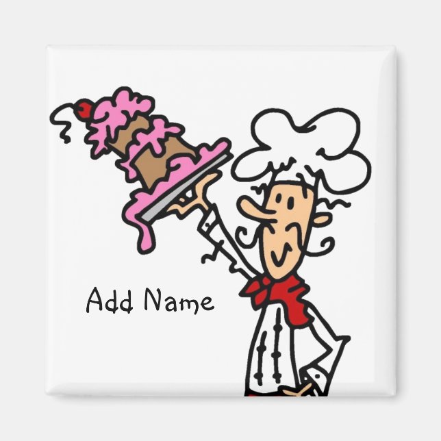 Pastry Chef With Cake Baking Customised Add Name Magnet (Front)