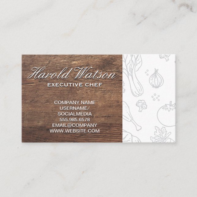 Pastry Chef | Wood | Vegetables Business Card (Front)