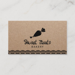 Pastry Cupcake Bakery Cute Black Laced Kraft  Business Card