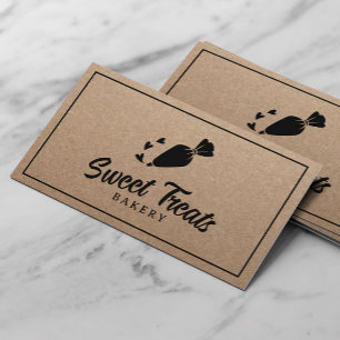 Pastry Cupcake Bakery Piping Bag Logo Rustic Kraft Business Card