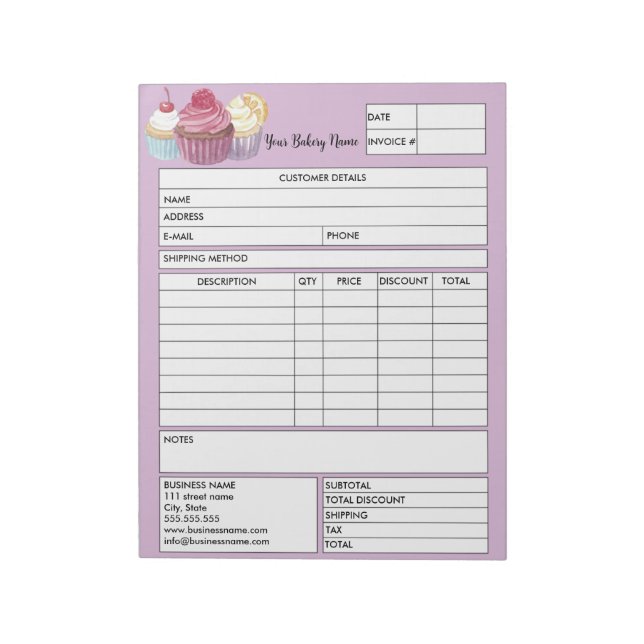 Pastry Cupcake Bakery Sales Form Receipt Invoice N Notepad (Rotated)