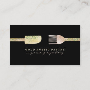 Pastry eucalyptus leaf spoon spatula rustic black business card