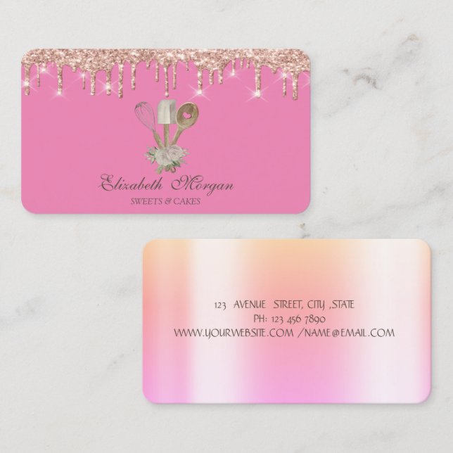  Pastry Hand Tools Glitter Rose Gold Drips Bakery  Business Card (Front/Back)