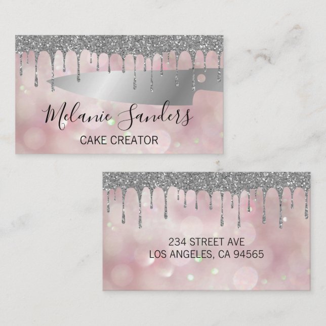 Pastry Knife | Bokeh Glitter Background Business Card (Front/Back)