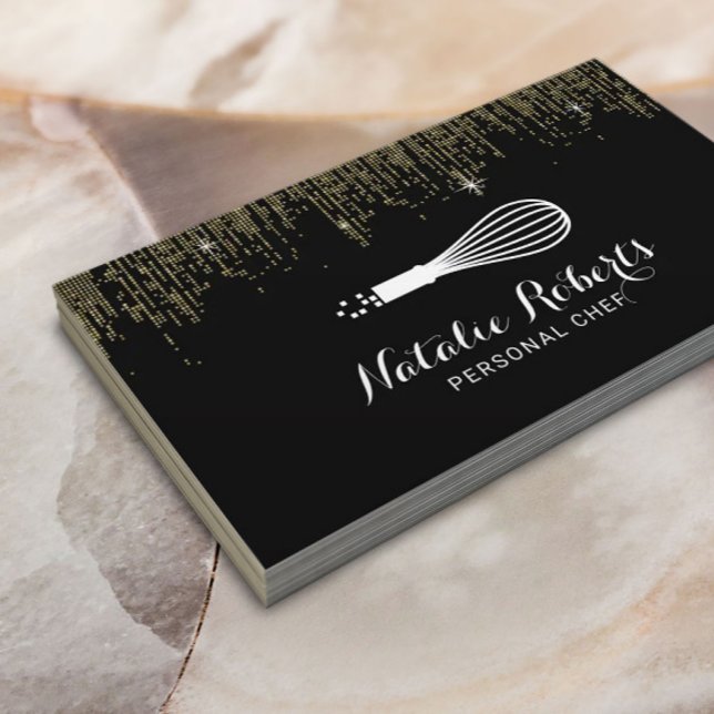 Pastry Personal Chef Whisk Logo Modern Confetti Business Card (Creator Uploaded)