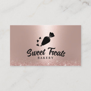 Pastry Piping Bag Logo Cupcake Bakery Rose Gold Business Card