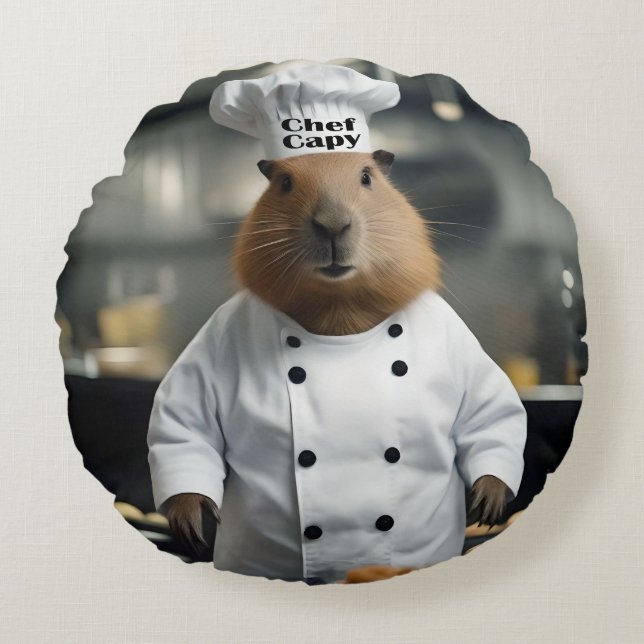 Pastry Prowess: The Culinary Capybara Round Cushion (Front)