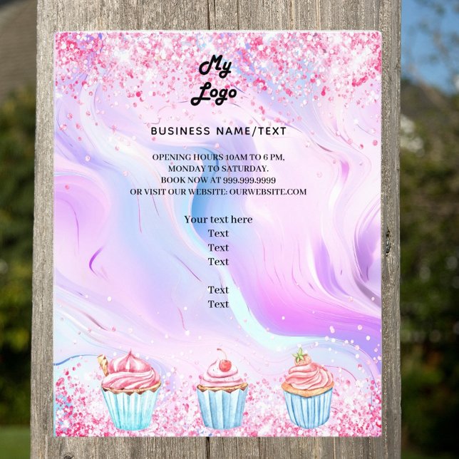 Pastry shop bakery holographic pink cupcakes logo (Creator Uploaded)