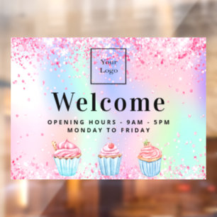 Pastry shop bakery logo welcome holographic  window cling