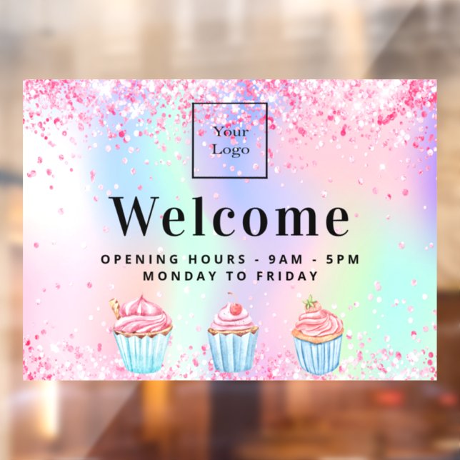 Pastry shop bakery logo welcome holographic  window cling (Sheet 2)