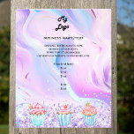 Pastry shop bakery pink holographic cupcakes logo flyer<br><div class="desc">Personalise and add your business logo,  name,  address,  your text. Blush pink,  purple,  blue pastels holographc bacground decorated with confetti and cupcakes.</div>