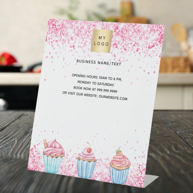 Pastry shop bakery pink logo menu price pedestal sign (Creator Uploaded)
