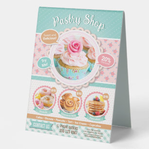 Pastry Shop, Cake shop Menu Table Tent Sign
