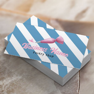 Pastry Shop Piping Bag Logo Blue Stripes Bakery Business Card