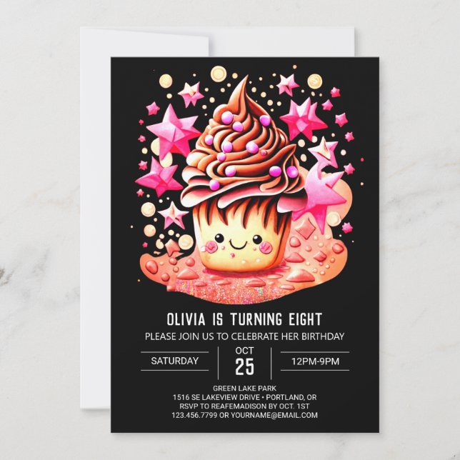 Pastry Watercolor Delight Muffin Girl Birthday Invitation (Front)