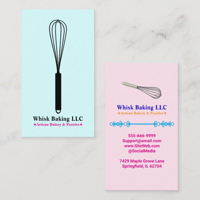 Pastry Whisk Chef & Baker | Elegant Cake Bakery  Business Card (Front/Back)