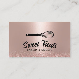 Pastry Whisk Logo Cupcake Bakery Rose Gold Cake Business Card