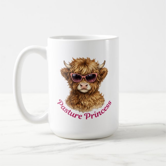 Pasture Princess Cute Funny Highland Cow Coffee Mug (Left)