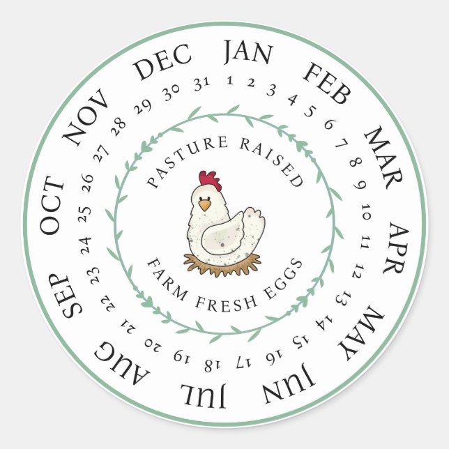 Pasture Raised Farm Fresh Egg Carton Laid Date Classic Round Sticker (Front)