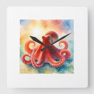 Patagonian red octopus 220924AREF150 - Watercolor Square Wall Clock