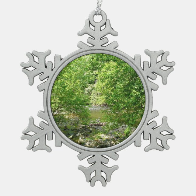 Patapsco River View Maryland Nature Photography Snowflake Pewter Christmas Ornament (Front)