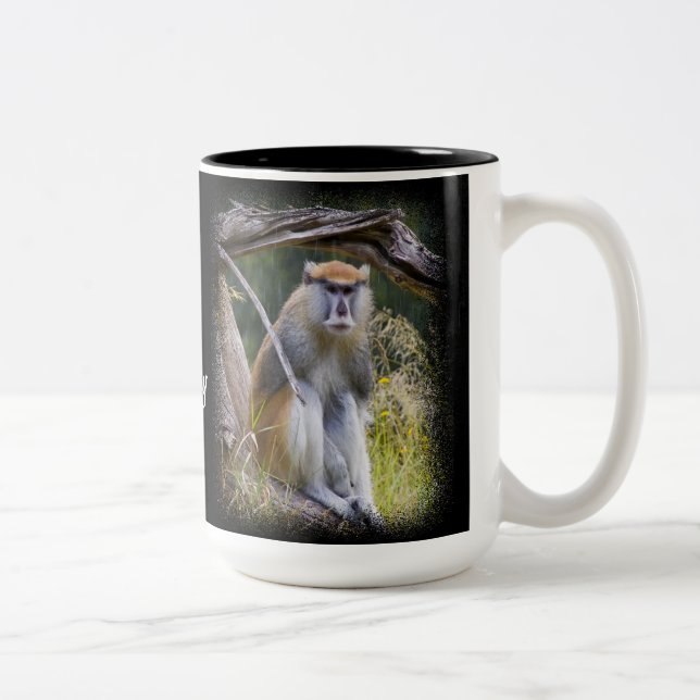 Patas Monkey on Black Two-Tone Coffee Mug (Right)