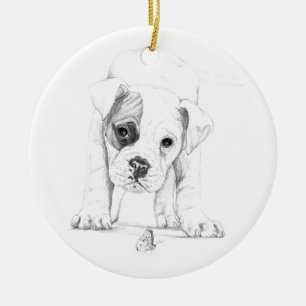 Patch A Boxer Puppy Drawing Art Ceramic Tree Decoration