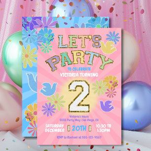 Patch Letter Birthday Party Retro Preppy Hippie Invitation