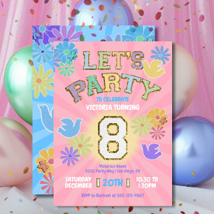 Patch Letter Birthday Party Retro Preppy Hippie Invitation