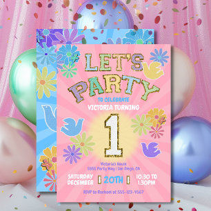 Patch Letter Birthday Party Retro Preppy Hippie Invitation