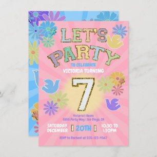 Patch Letter Birthday Party Retro Preppy Hippie Invitation