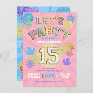 Patch Letter Birthday Party Retro Preppy Hippie Invitation