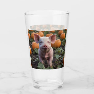 **"Patch of Joy: A Happy Baby Pig Among Pumpkins"* Glass
