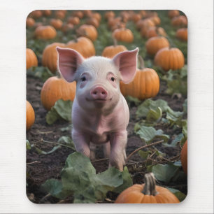 **"Patch of Joy: A Happy Baby Pig Among Pumpkins"* Mouse Mat