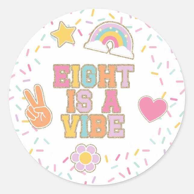Patch Preppy Eight is a Vibe 8th Birthday Classic Round Sticker (Front)