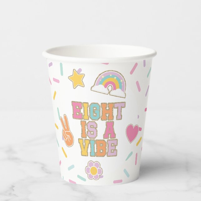 Patch Preppy Eight is a Vibe 8th Birthday Paper Cups (Front)
