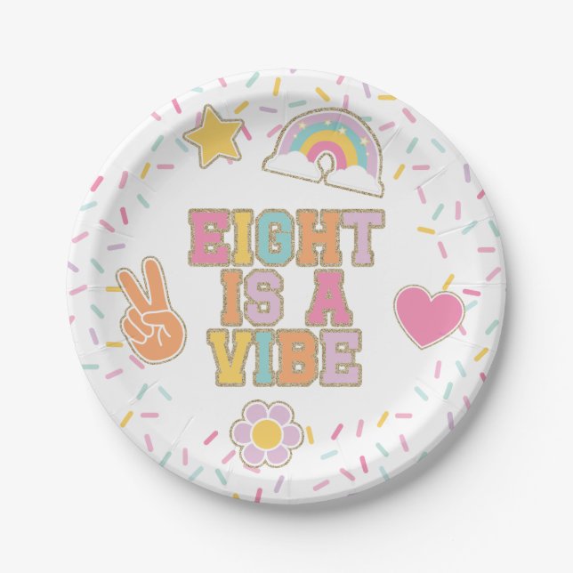 Patch Preppy Eight is a Vibe 8th Birthday Paper Plate (Front)